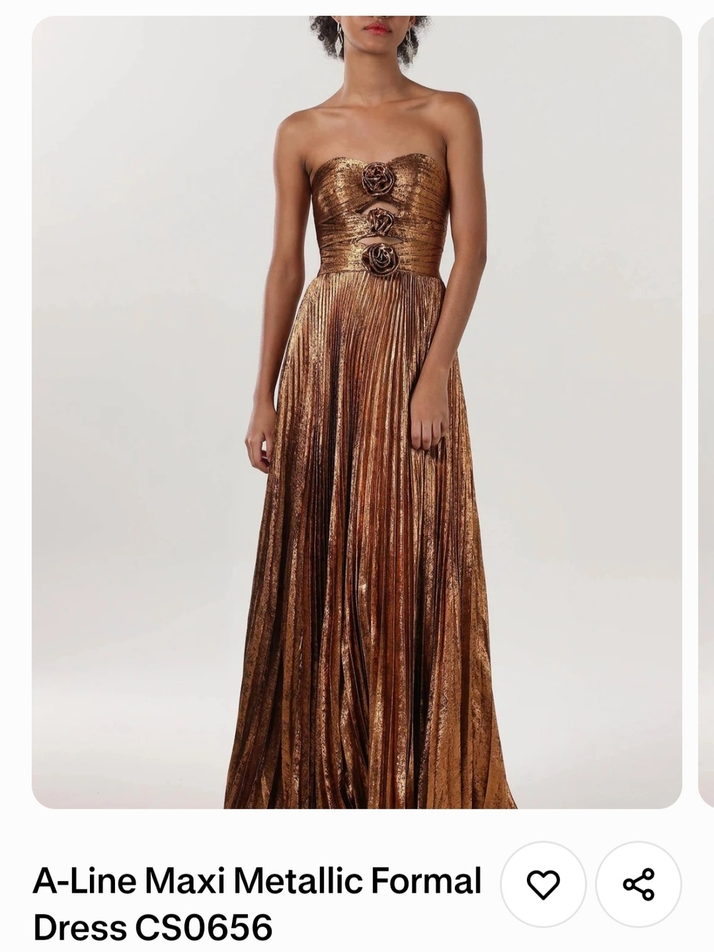 Strapless Metallic A-Line Maxi Dress in Bronze
